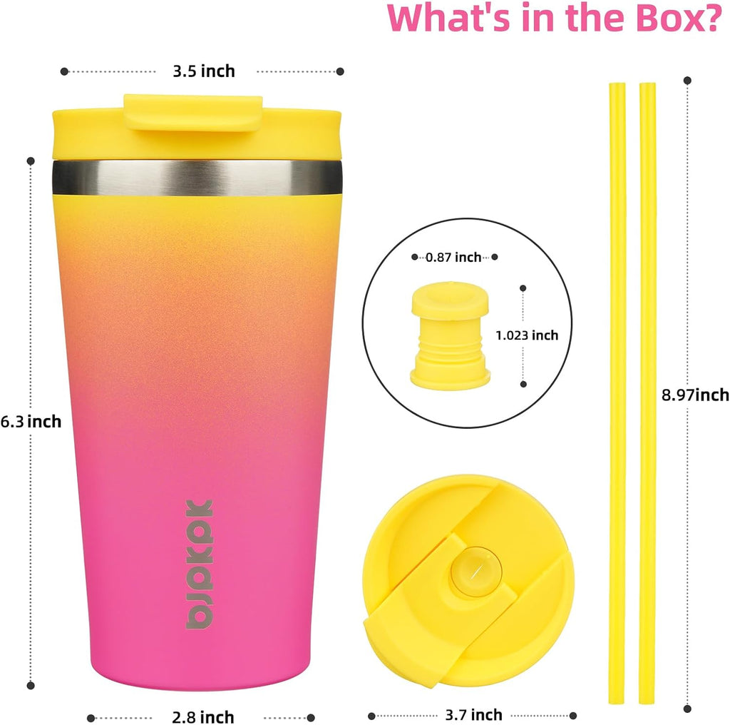 BJPKPK 18 oz Coffee Tumbler with Straw, Insulated Stainless Steel Cup