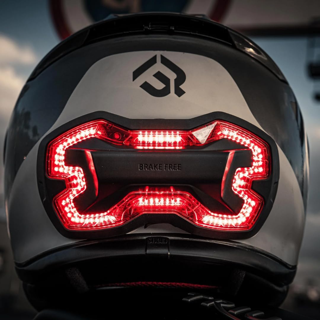 Brake Free Helmet Light - Smart Wireless Motorcycle Lights- Weatherproof LED Motorcycle Helmet Light - Lightweight & Aerodynamic Design - Smart Brake Detection - Single Button Operation - Black