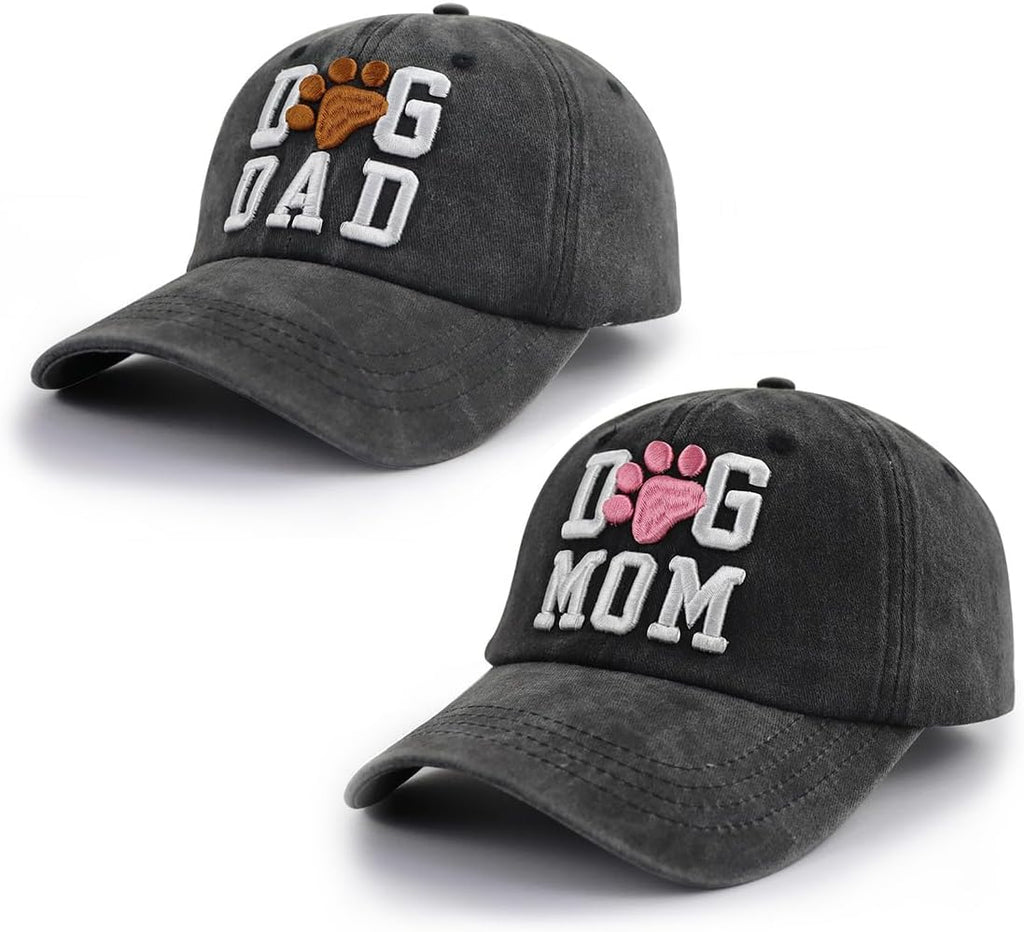 2 PCS Dog Mom & Dad Hat for Women & Men, Adjustable 3D Embroidered Dog Lover Baseball Cap