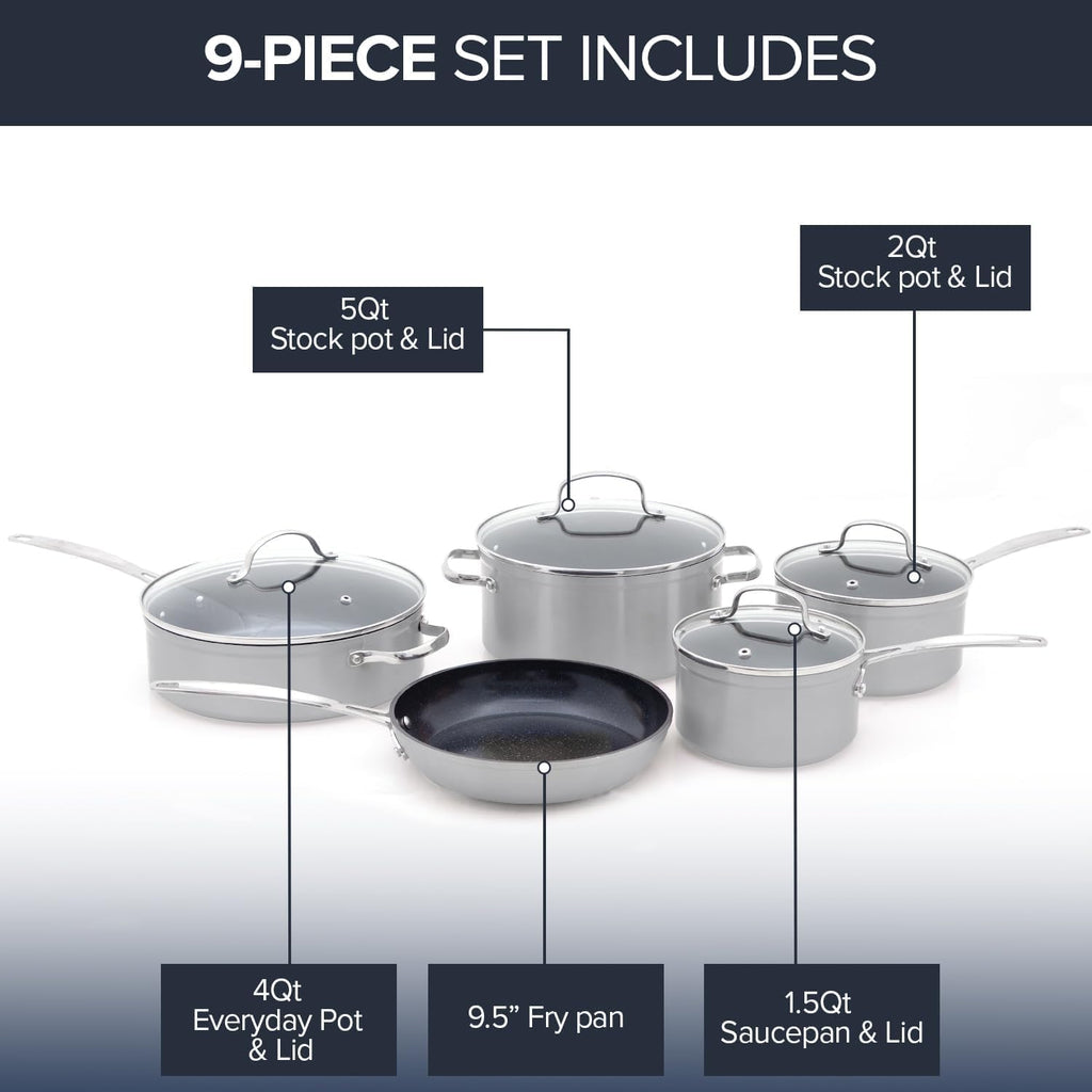 Nuwave Healthy Duralon Blue Ceramic Nonstick Coated 9pc Cookware Set