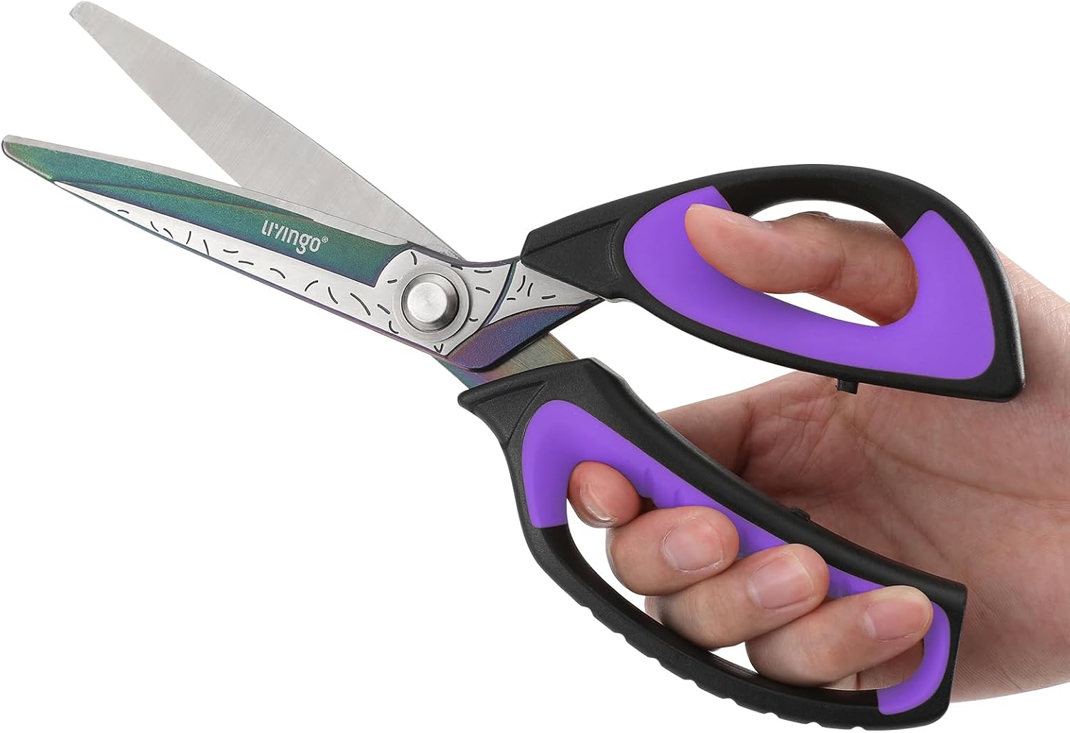 LIVINGO 10" Heavy Duty Multipurpose Shears for Shop & Garden (Black/Purple)