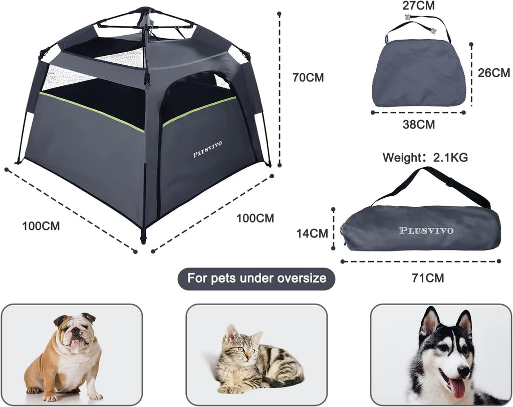 Pop Up Dog Tents, Plusvivo Foldable Cool Mesh Camping Tent - 40" X 40" X 28" With Shoulder Bag & UV Canopy