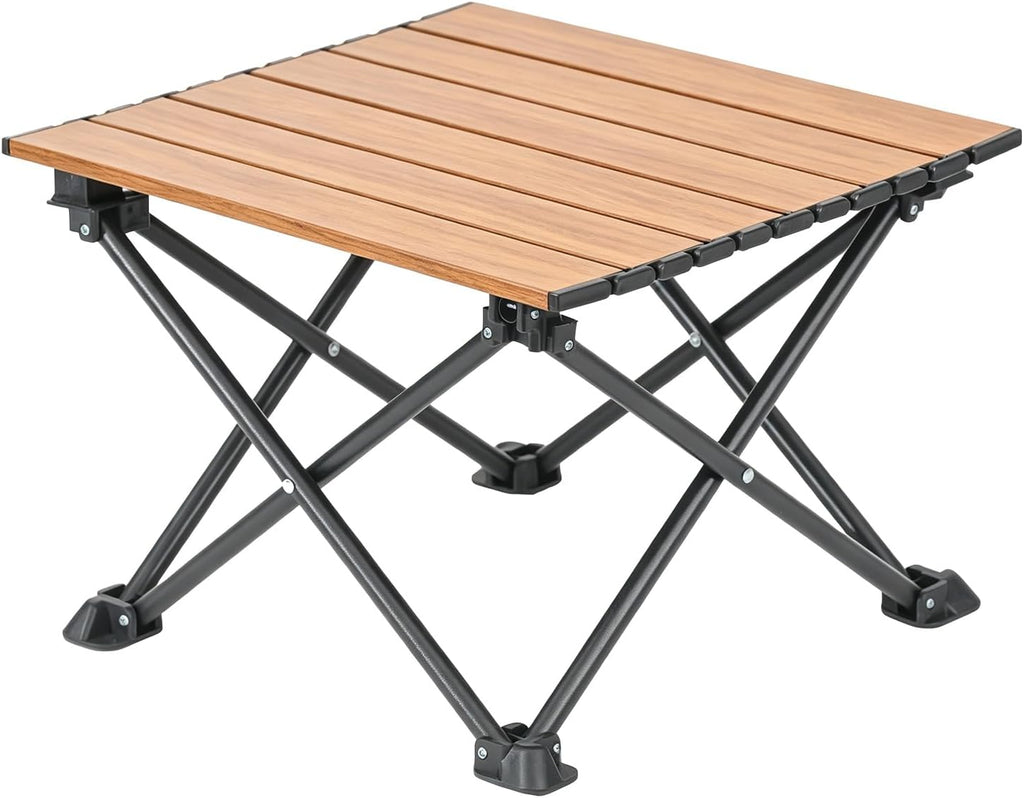 Wind Tour Roll-Up Camping Table, 4-Person Lightweight Portable Outdoor Table with Carry Bag for Picnics BBQ Travel (15.7”x13.7”x11”| Wood Grain)