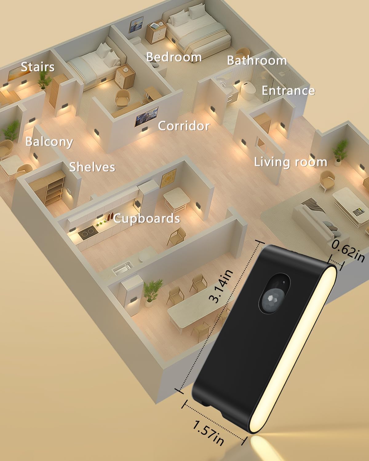 WILLED Motion Sensor Night Lights,Wireless Stair Lights Indoor