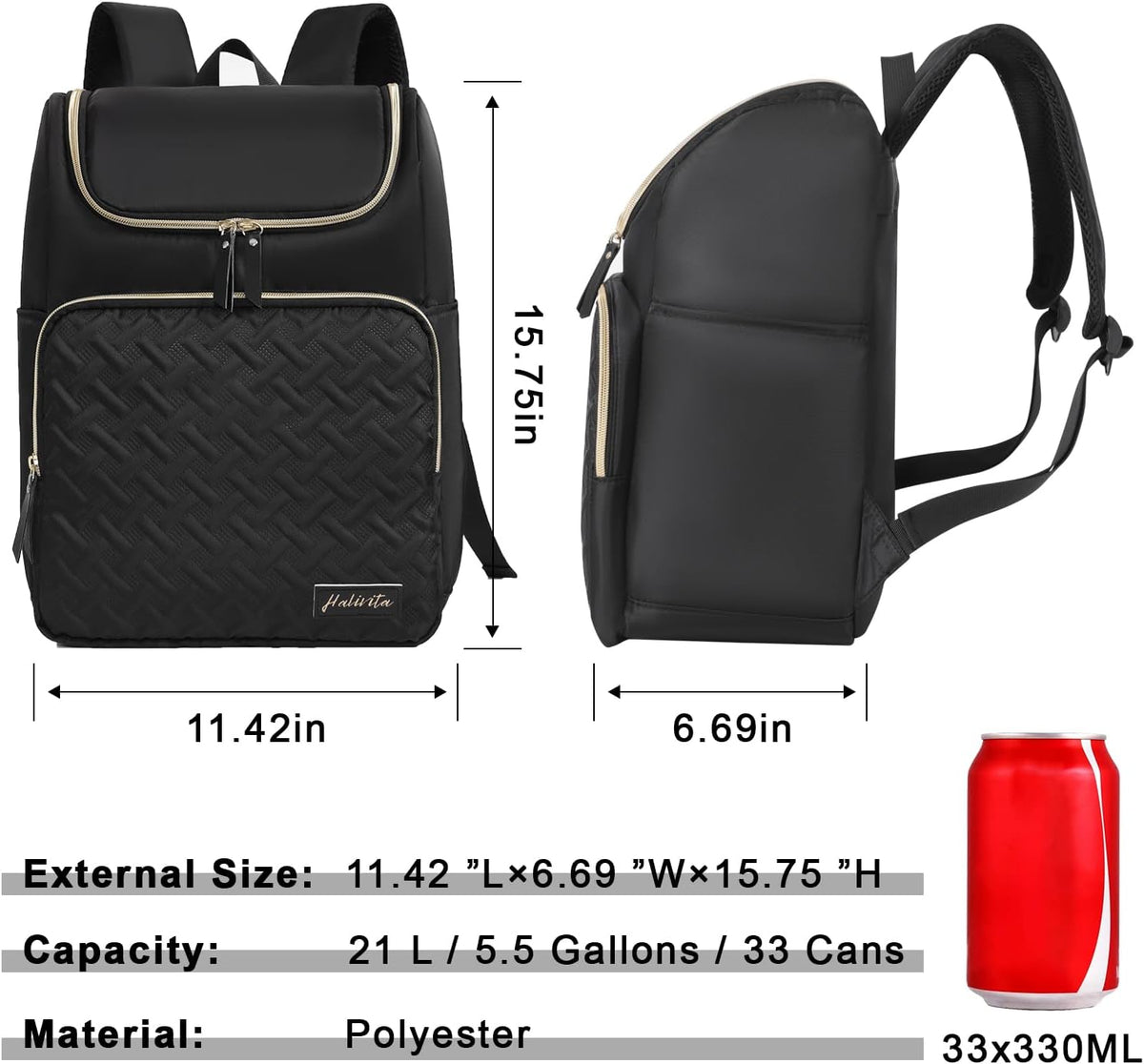 Cooler Backpack Insulated Leak Proof 33 Cans, Waterproof Hiking Backpack Cooler Soft Cooler Bag Lunch Backpack for Picnic Camping Beach, Black