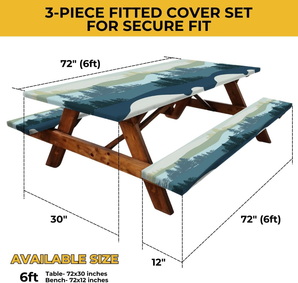 6ft Polyester Picnic Table Cover with Bench Covers Tablecloth Mountain View