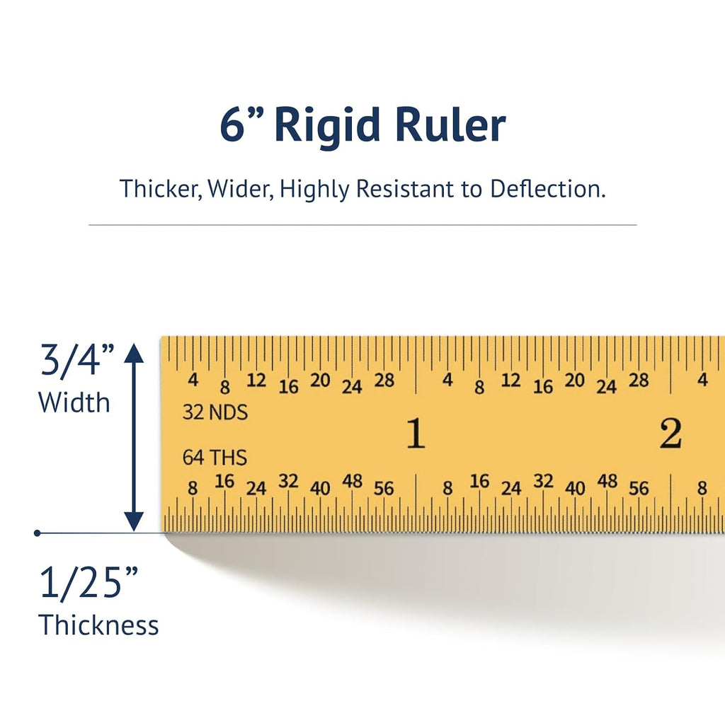 PEC Tools 6"/150mm TiN Coated Metal Ruler, Rigid, English & Metric