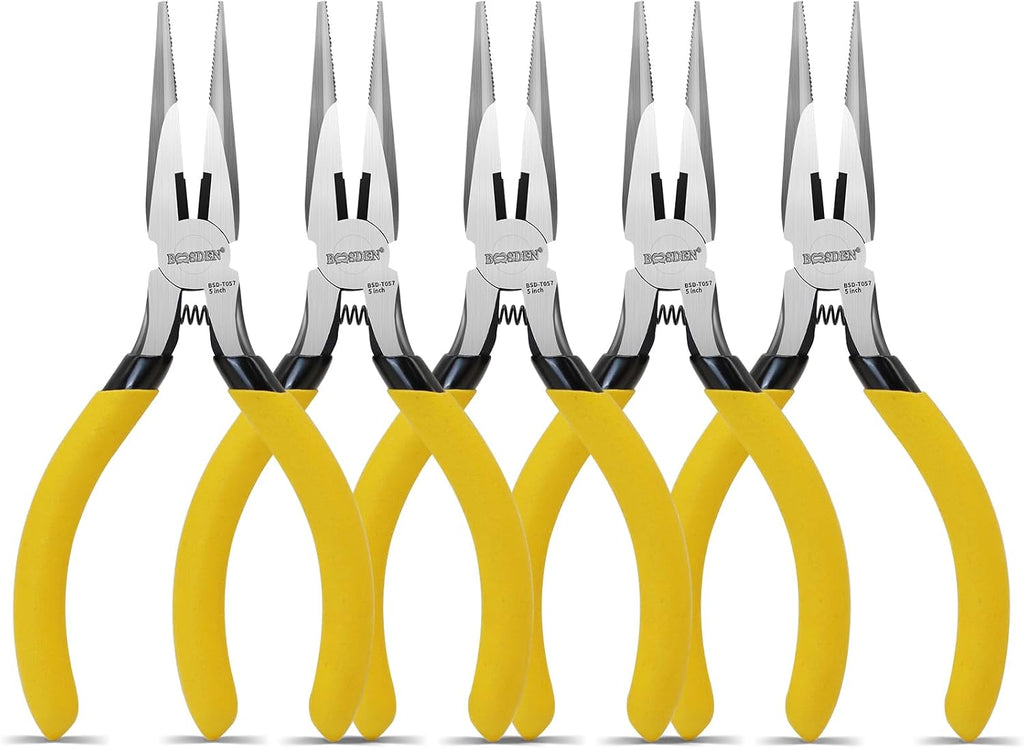 BOOSDEN 5 Inch Small Needle Nose Pliers Set, 5 Pack Jewelry Pliers