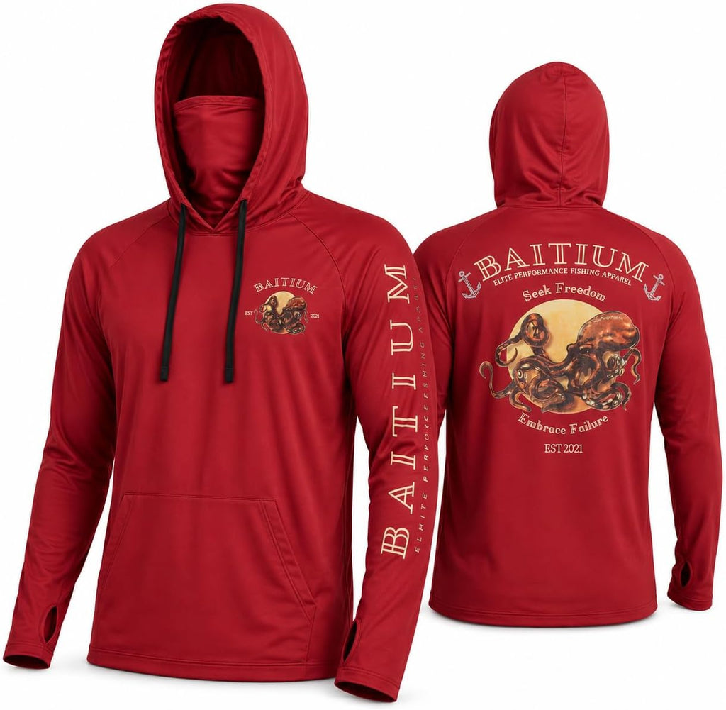 Fishing Shirts for Men,UPF50 Hooded Long Sleeve with Gaiter, Sun Protection Dry Fit Apparel, Face Mask, Fishing Clothes