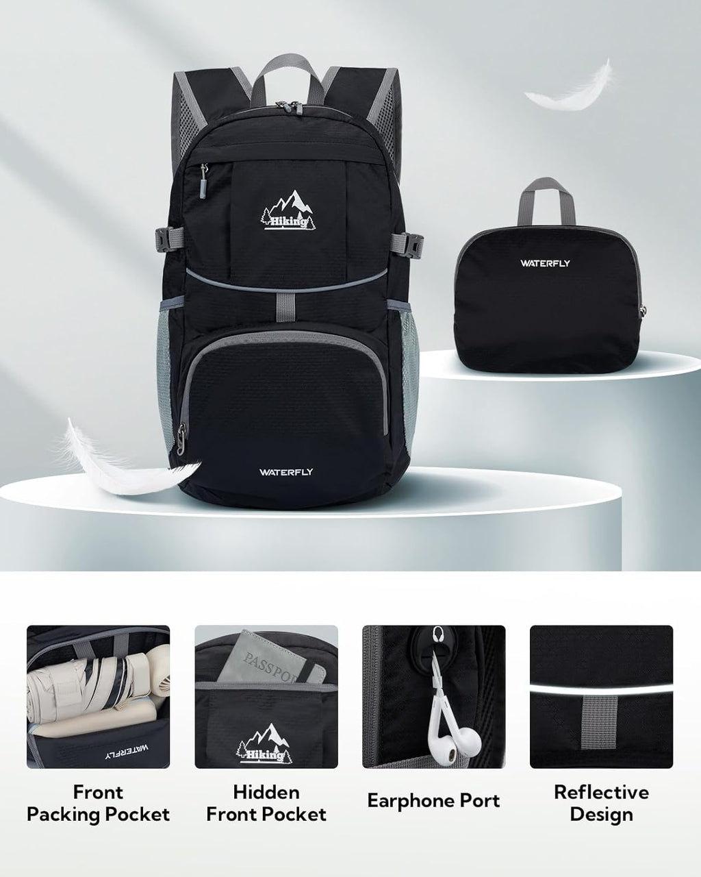 WATERFLY Small Lightweight Packable Hiking Backpack Foldable Travel Daypack