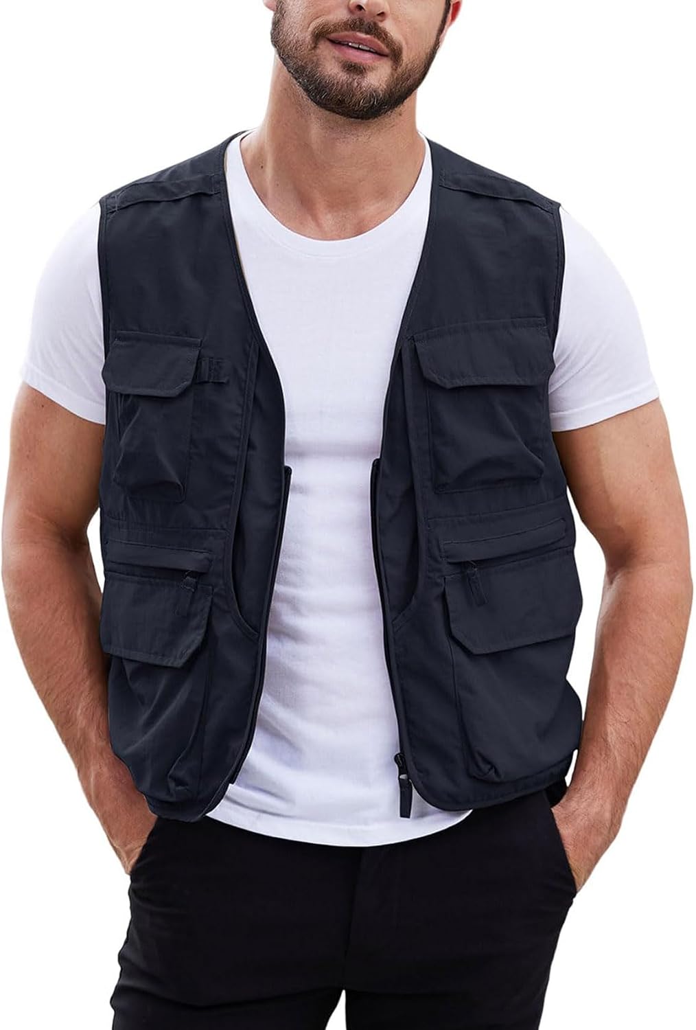 Gihuo Mens Fishing vest for Safari Utility Cargo with Pockets