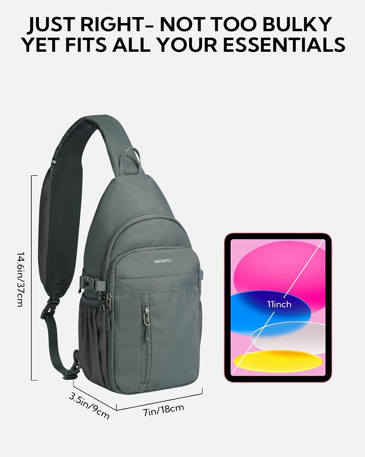 WATERFLY Small Crossbody Sling Bag: RFID Travel Hiking Daypack Man Woman