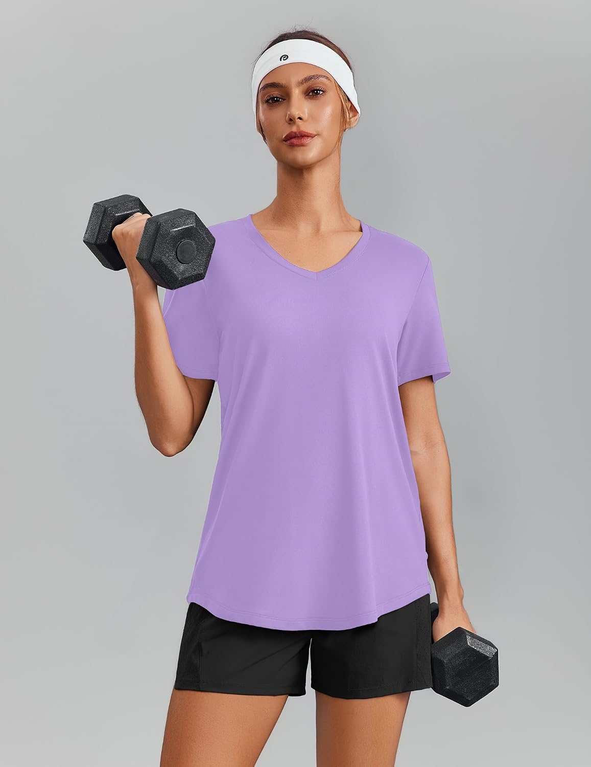 PINSPARK V Neck Workout Tops for Women Short Sleeve Quick Dry Shirts
