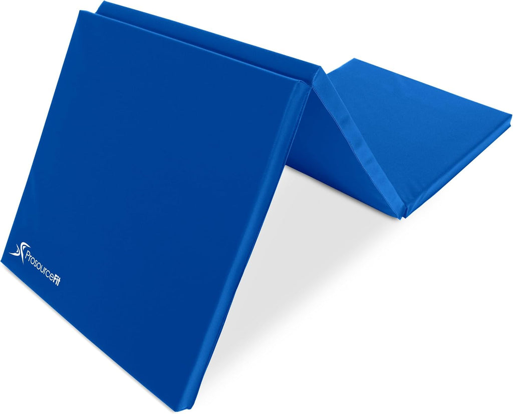 ProsourceFit Tri-Fold Folding Thick Exercise Mat 6’x2’ with Carrying Handles for MMA, Gymnastics Core Workouts, Blue