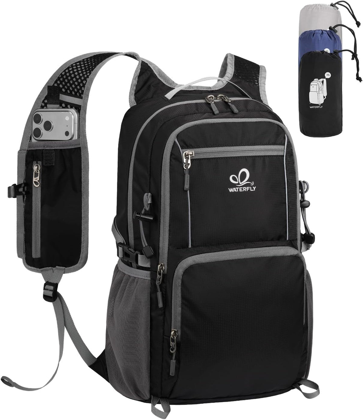 WATERFLY Packable Hiking Backpack, 20L Small Lightweight Foldable Daypack