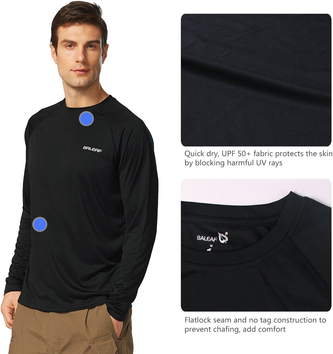 baleaf Men's UPF 50+ Sun Protection Shirts Long Sleeve Rash Guard