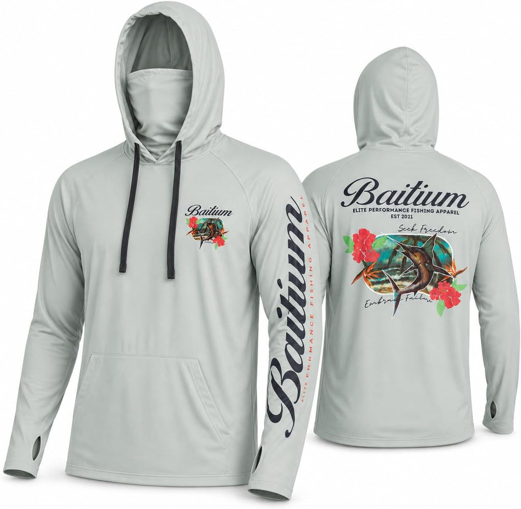 Fishing Shirts for Men,UPF50 Hooded Long Sleeve with Gaiter, Sun Protection Dry Fit Apparel, Face Mask, Fishing Clothes