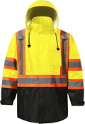 Reflective Rain jackets for men waterproof,Hi Vis Safety Coat With Reflective Strips，High Visibility Class 3 Rain jackets With 2 large pockets,Zipper,Lime,LG/XL