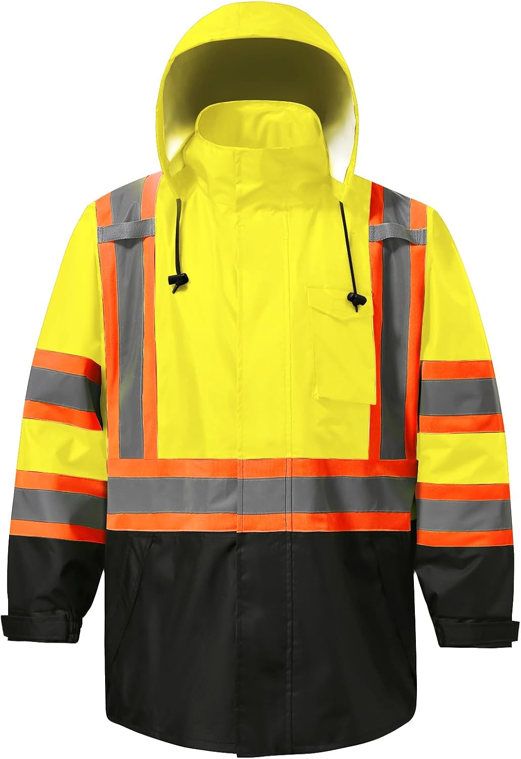 Reflective Rain jackets for men waterproof,Hi Vis Safety Coat With Reflective Strips，High Visibility Class 3 Rain jackets With 2 large pockets,Zipper,Lime,LG/XL