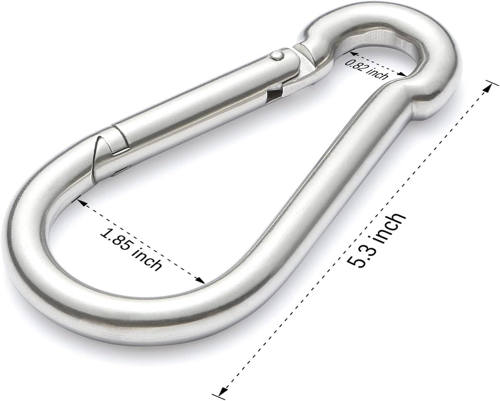 sprookber Stainless Steel Spring Snap Hook Carabiner - 304 Stainless Steel Caribeener Clips, Set of 6