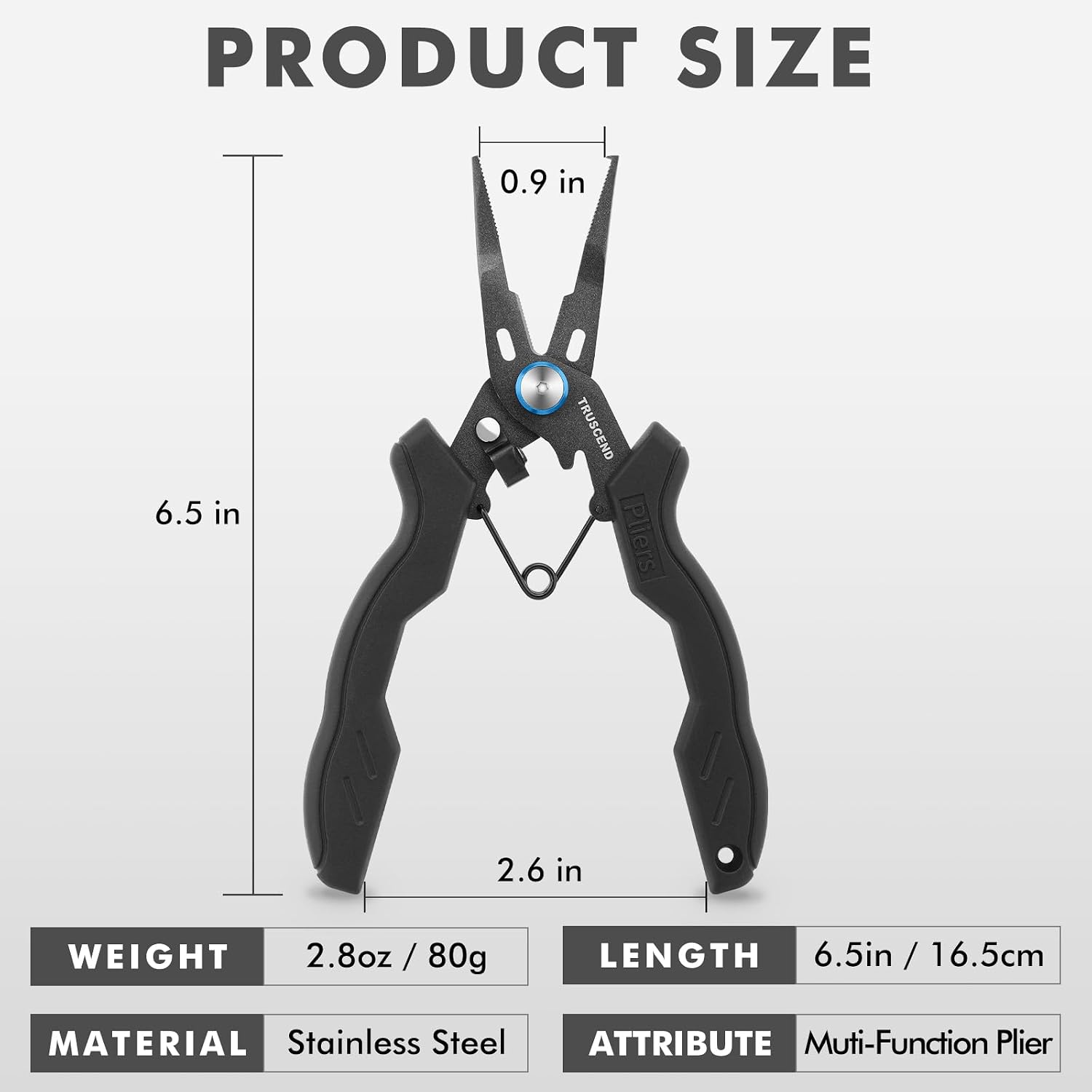 TRUSCEND Easy Use Fishing Pliers with Line Cutter, Stainless Steel Fishing Tools, Muti-Function Hook Remover and Split Ring Plier Set, Spring-Loaded Jaws & Ergonomic Grip, Fishing Gear Gifts for Men