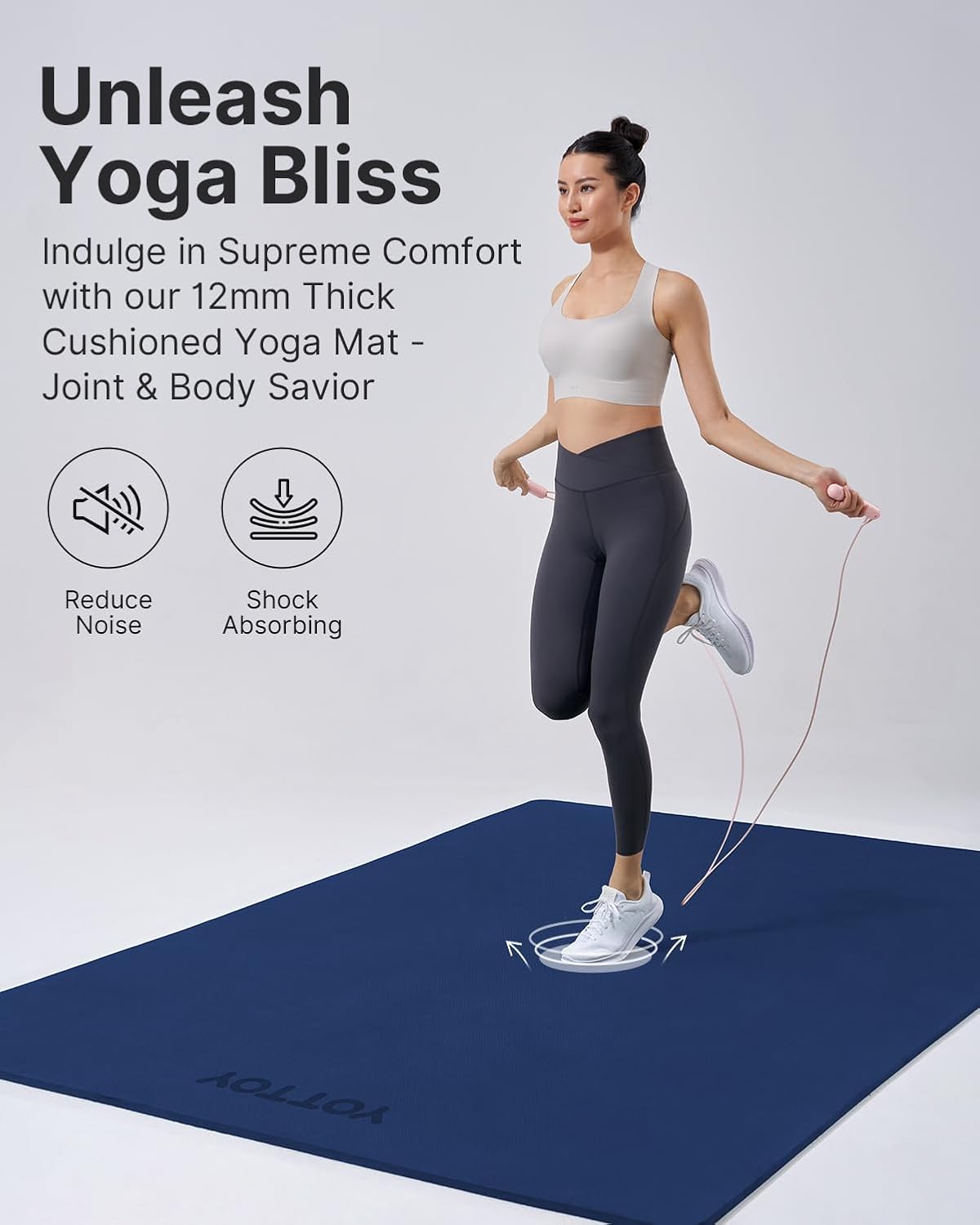 YOTTOY Large Yoga Mat (75 * 52 * 1/2inch),Extra Wide TPE Exercise Mat,Non-Slip Workout Mat for Pilates, Fitness, Barefoot, Home Gym Studio with Strap and Towel