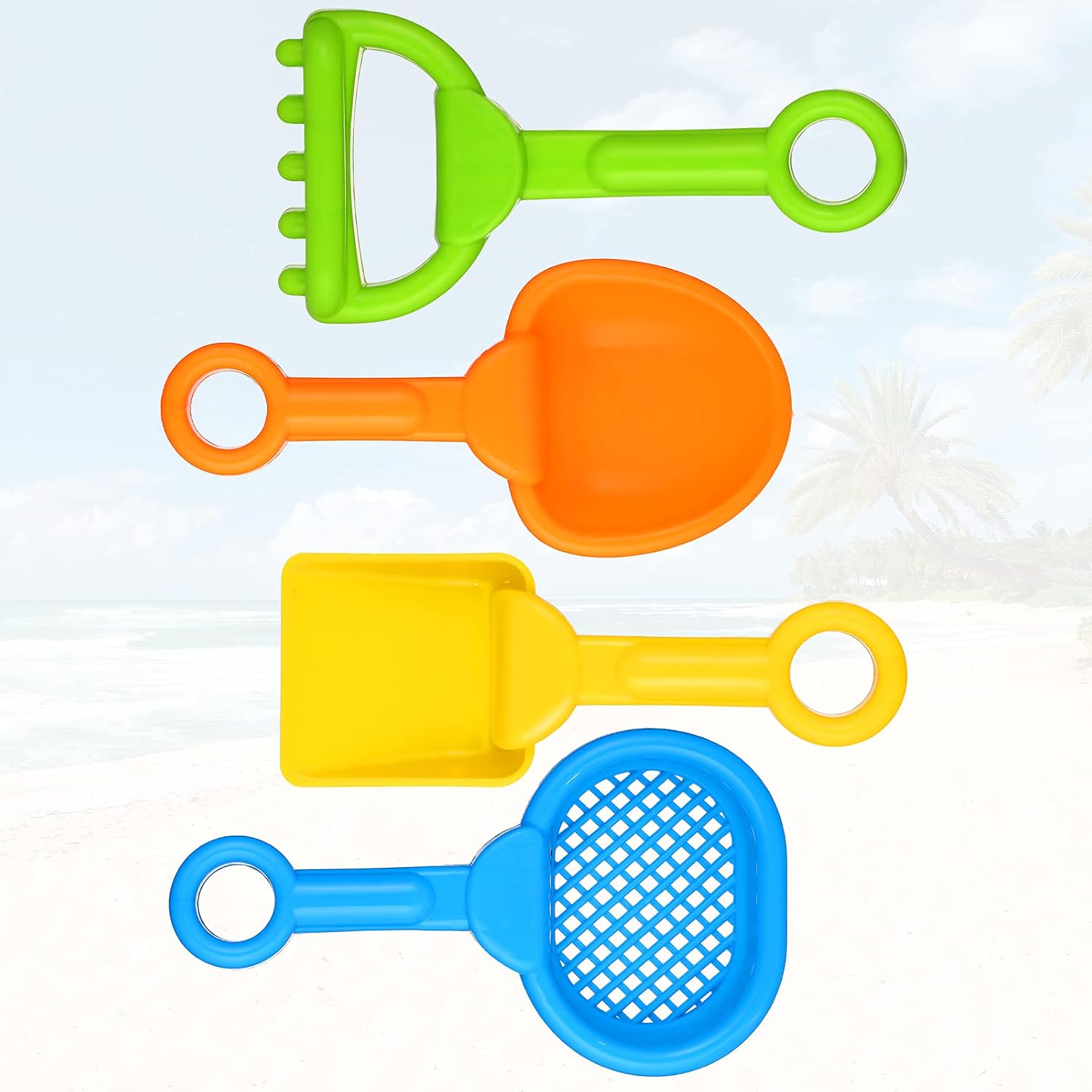 Skylety 8 Pcs Sand Shovels for Kids Beach Toys Plastic Rake Sifter,None | 4 Tool Styles for Sandbox Play, Plastic with Hanging Holes, Lightweight Summer Outdoor, Portable Travel Beach Essentials