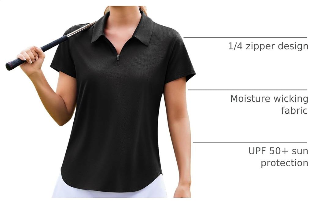 PINSPARK Womens Golf Shirt Short Sleeve Polo UPF 50+ 1/4 Zip Collar Shirt