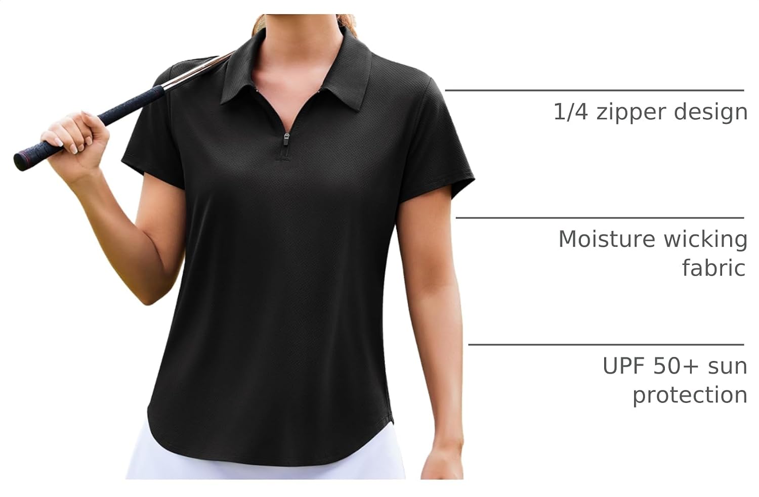 PINSPARK Womens Golf Shirt Short Sleeve Polo UPF 50+ 1/4 Zip Collar Shirt