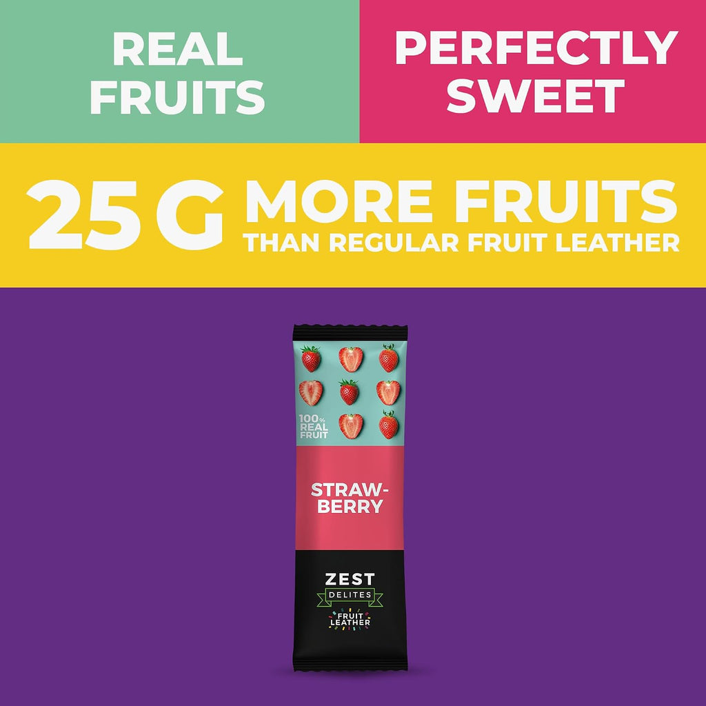 Fruit Leather by Zest Delites, Strawberry Healthy Fruit Snacks, 10 Pack Box