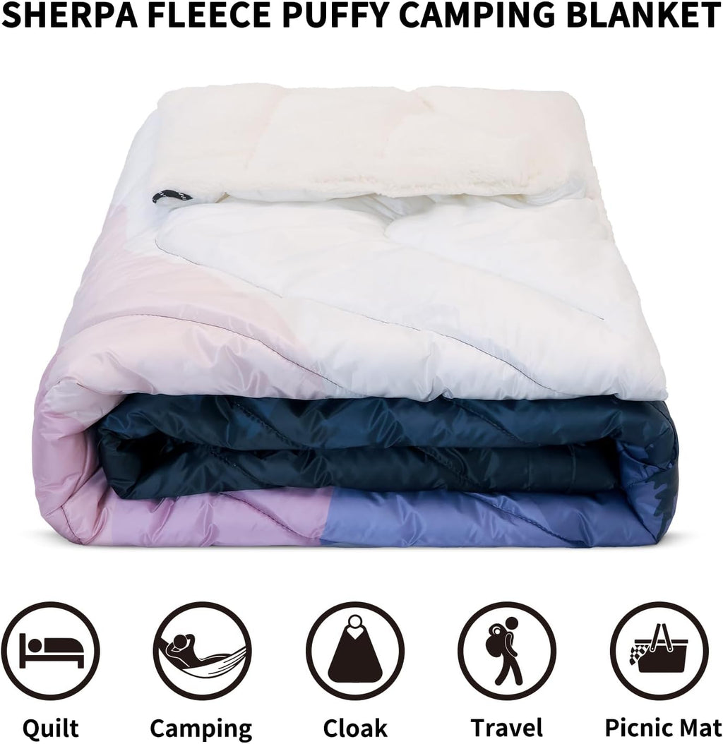 zzlamb Puffy Thick Outdoor Camping Blanket with Sherpa Lining 52x75in