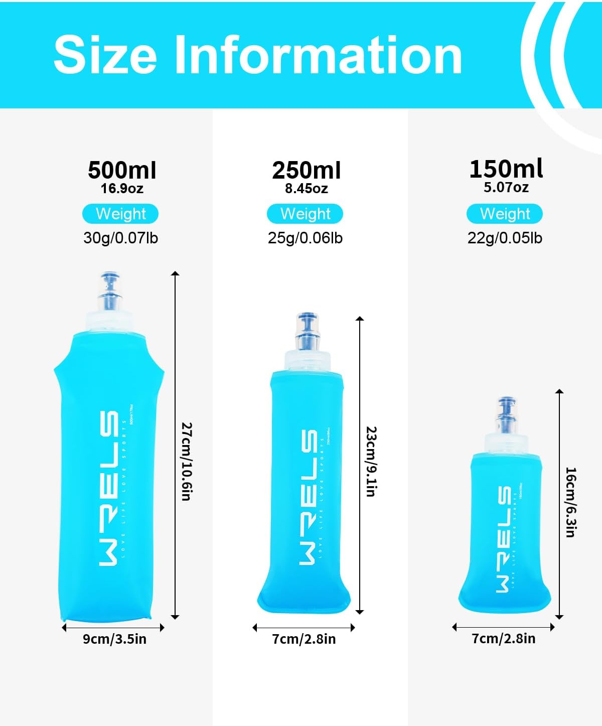 WRELS TPU Soft Flask Lightweight Portable Reusable Water Bottle,BPA Free Collapsible Flask for Hydration Pack in Running Hiking Cycling and Marathon