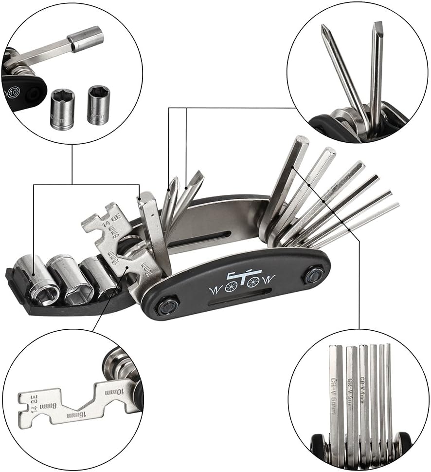 WOTOW Bike Tool Kit, Portable Repair Mountain Bicycle Multitool, 16 in 1