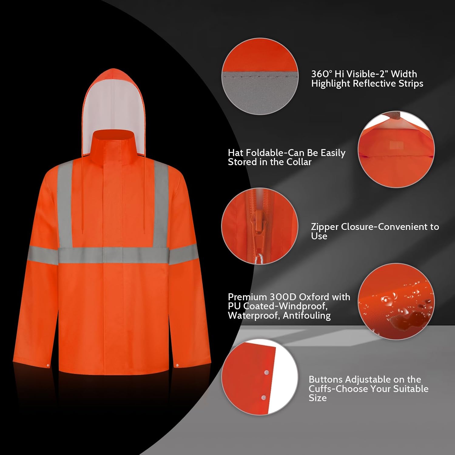 TCCFCCT High Visibility Rain Gear for Men - Waterproof High Vis Jacket & Pants, Class 3 Hi Vis Coat - Rain Suits for Men's Work & Outdoors, 4XL-5XL Orange WP