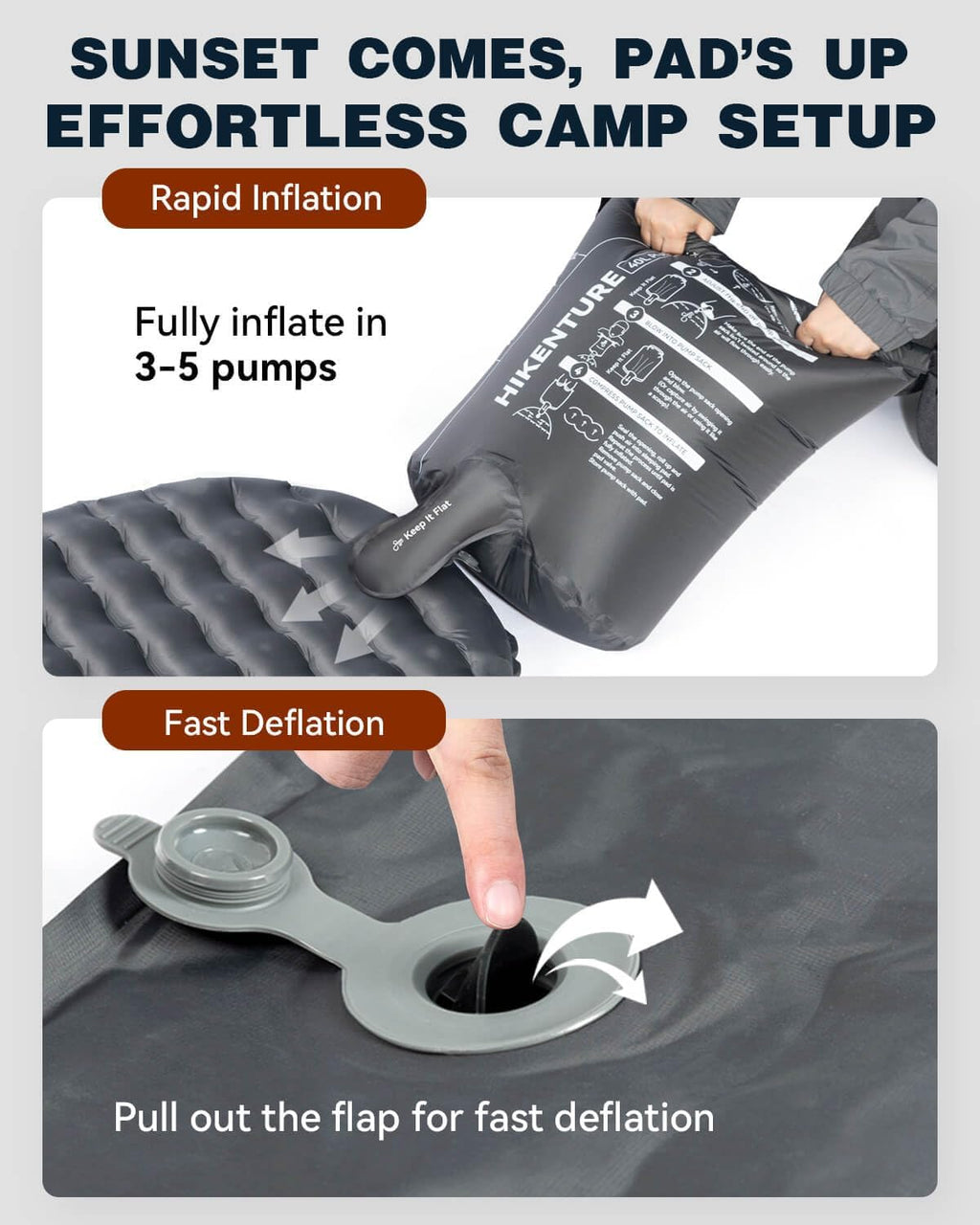 Hikenture Camping Sleeping Pad with 6.2 R-Value, Ultralight Camping Mattress for All Season, Compact & Insulated Sleeping Mat for Backpacking,Hiking,Outdoor