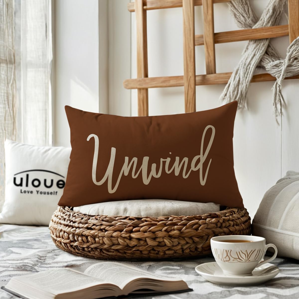 Relax Unwind Throw Pillow Covers 12x20 Farmhouse Spring Summer Decorative Lumbar Pillowcases Porch Patio Cushion Covers 2Pack for Bedroom Living Room Sofa Couch Home Decor (Coffee)