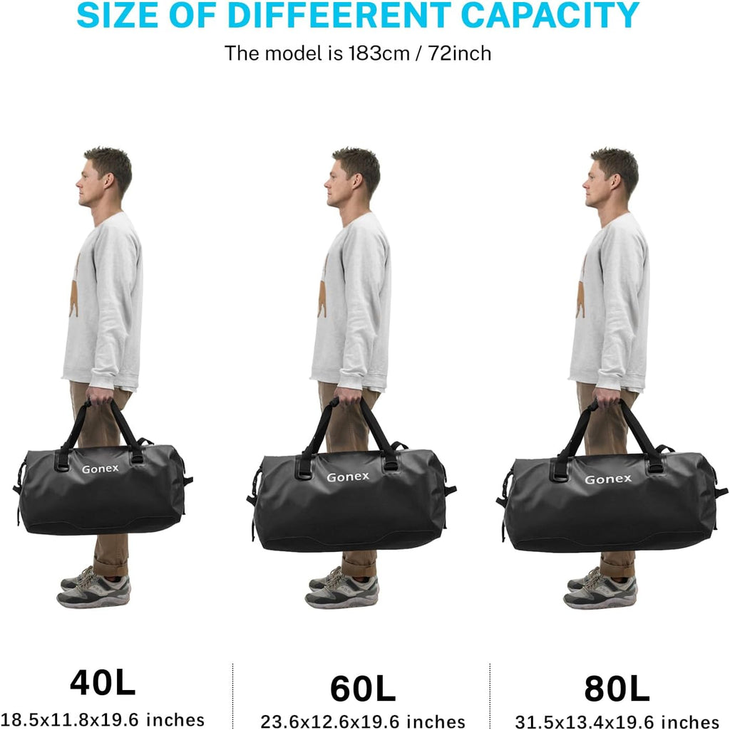 Gonex Waterproof Duffel Bag, 40L/60L/80L Roll-Top Travel Kayaking Dry Bag