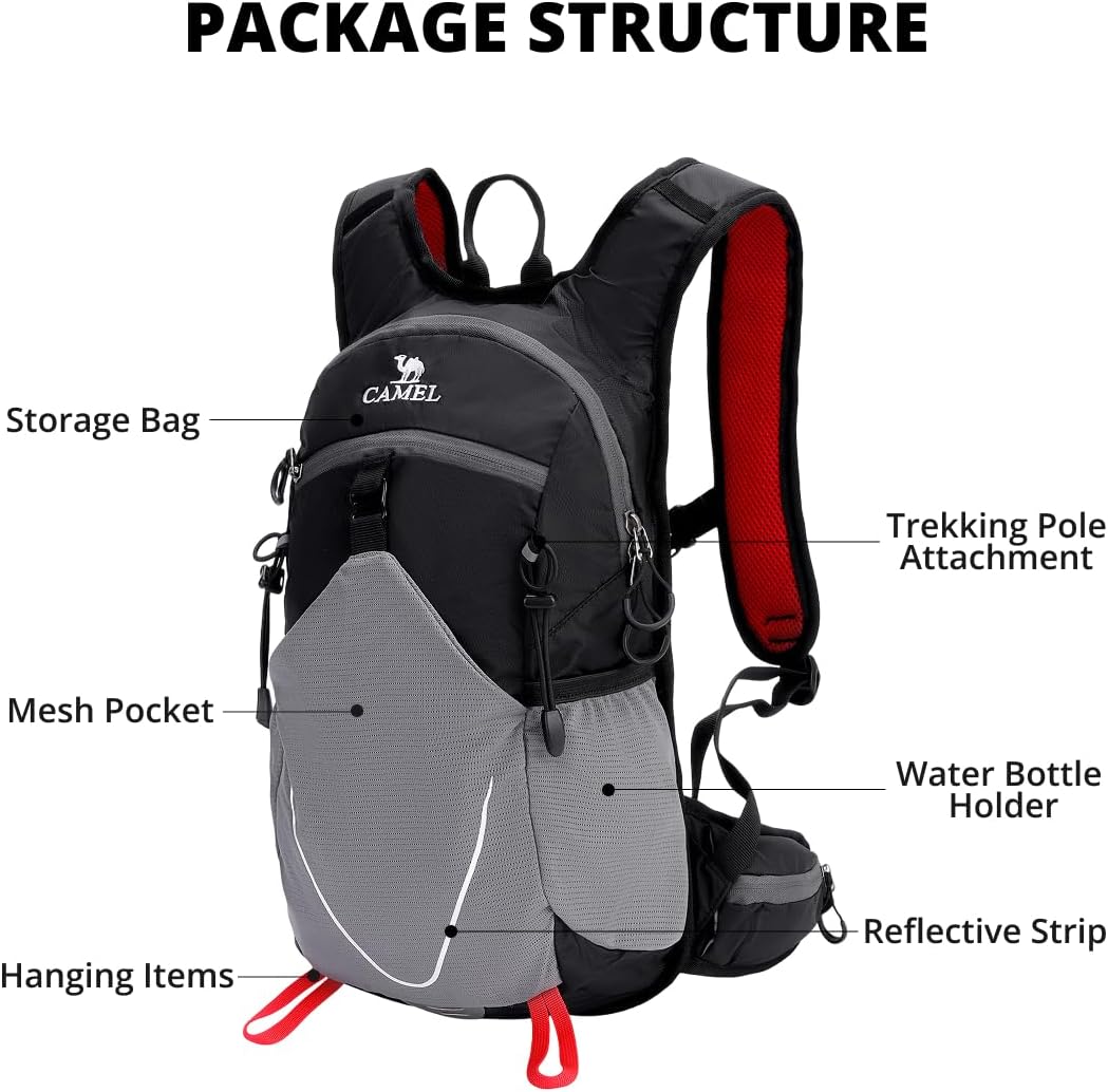 CAMEL Small Hiking Backpack for Women Men Lightweight Travel Daypack Cycling Bag Water Resistant Sports Backpacks