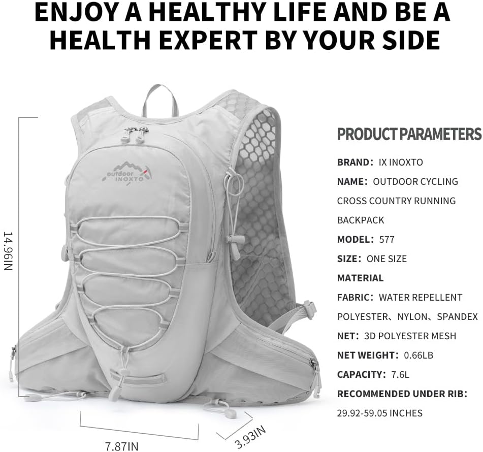 IX INOXTO Running Hydration Vest for Men Women Water Backpack for Running 3L Running Hydration Pack for Trail Running Marathon Race Hiking