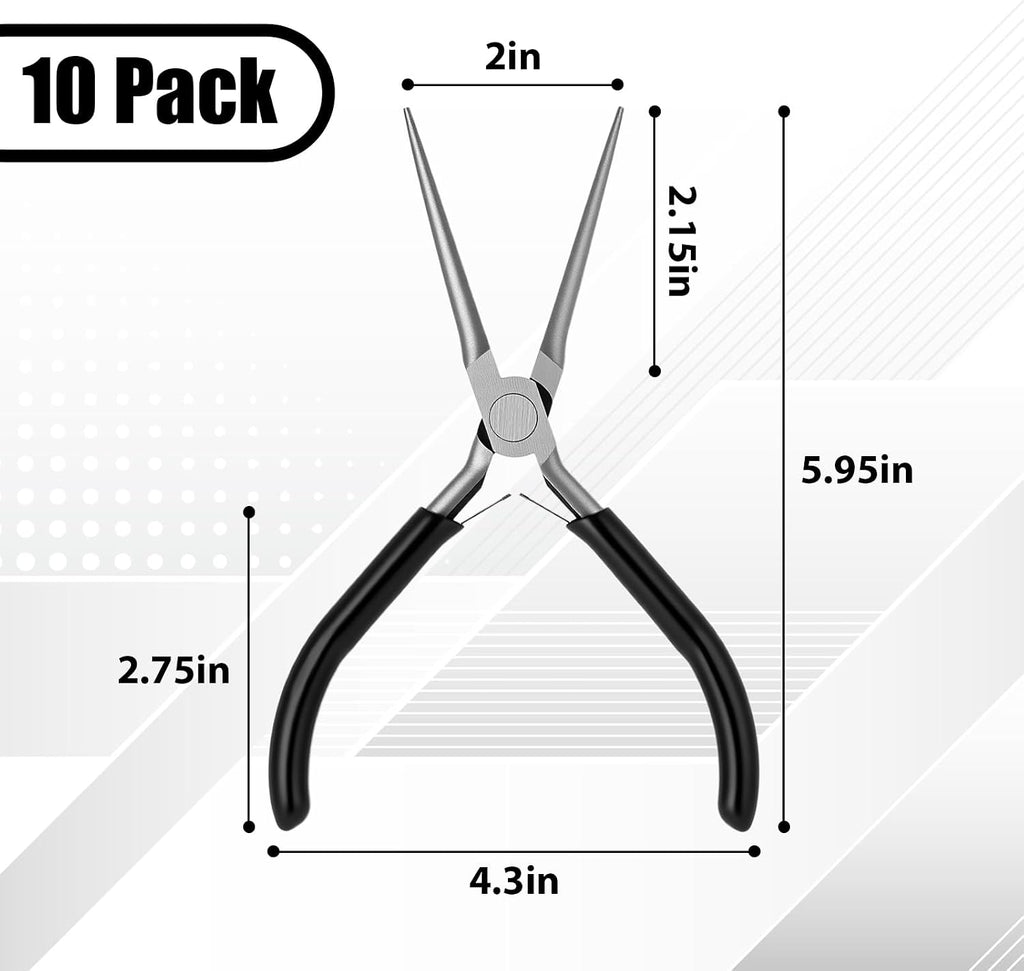 10 Pcs Mini Needle Nose Plier Bulk Jewelry 6 '', Black