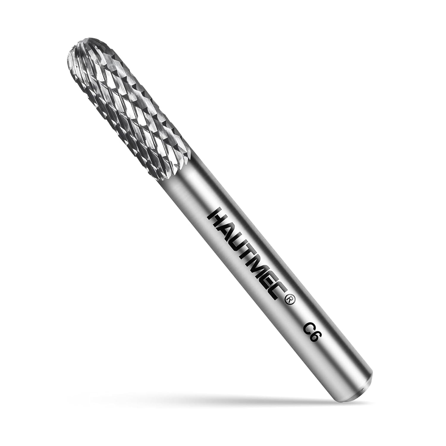 HAUTMEC Tungsten Carbide Rotary Burr Bit YG6, 1/4" Shank Double Cut Die Grinder Bit, Low Vibration Precision Rotary File for Metal Grinding, Engraving & Deburring (6MM Cylindrical Ball End), HT0198