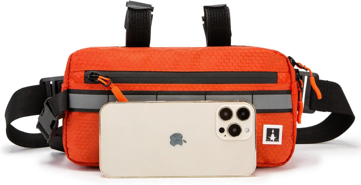 ROYALFAIR Waterproof Bike Handlebar Bag with Reflective Strips & Shoulder Strap, Bicycle Front Frame Storage Pouch for Mountain Road Cycling Commuting (Orange)