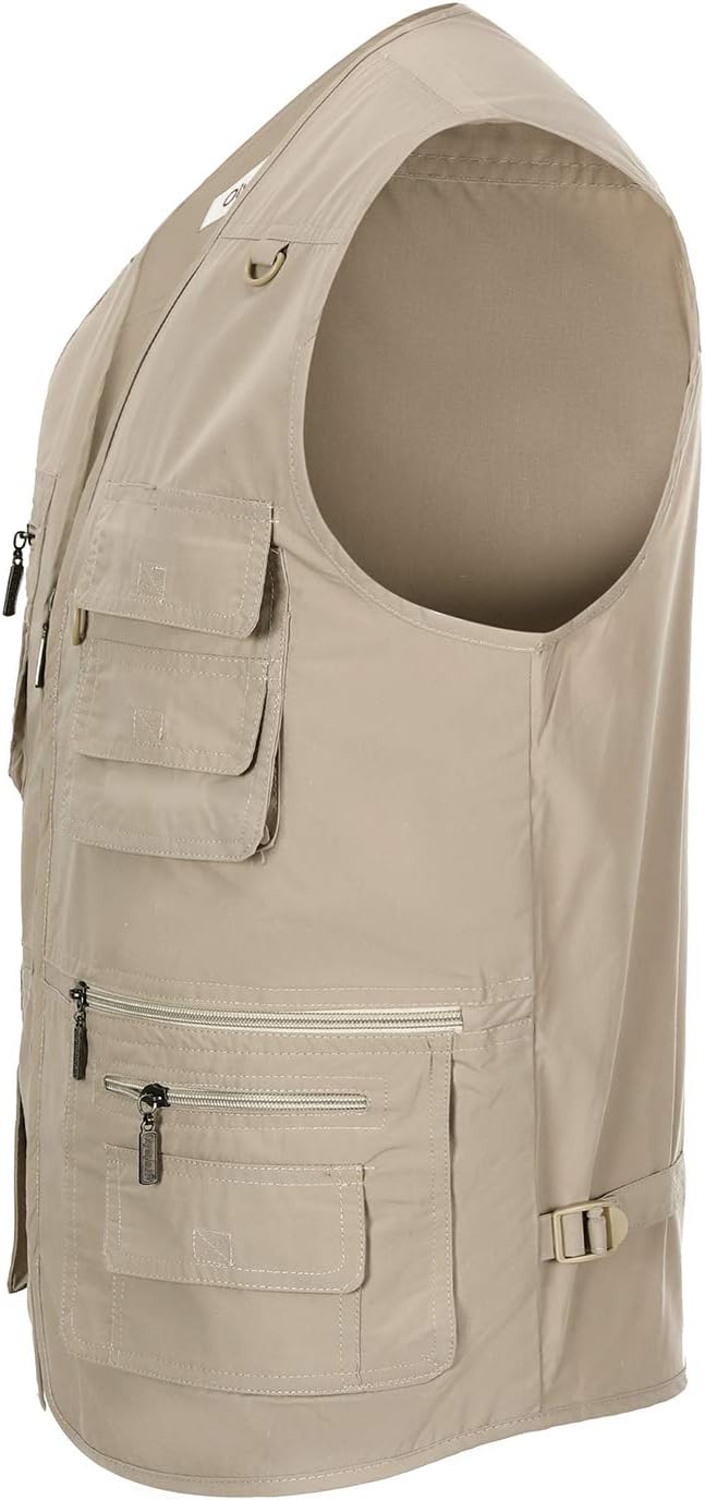 Hbufnha Men's Casual Safari Travel Vest 16 Pockets Outdoor Work Vest Sleeveless Jacket Fishing Hiking Photograph