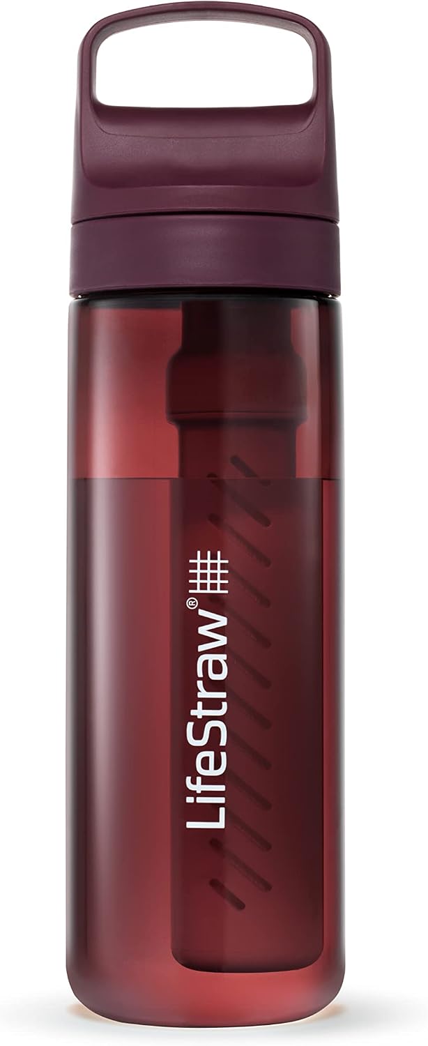 LifeStraw Go Series BPA-Free Water Filter Bottle, 22 oz, Merlot Me Away