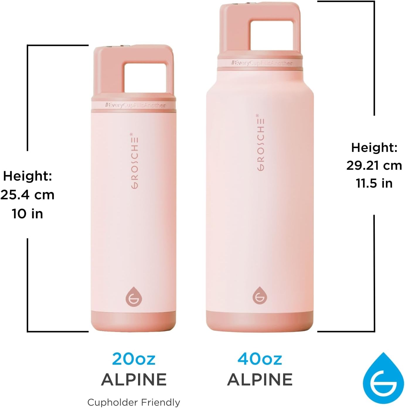 GROSCHE Alpine Flip N Sip Insulated Bottle with Straw Lid, Rose Pink, 40 oz
