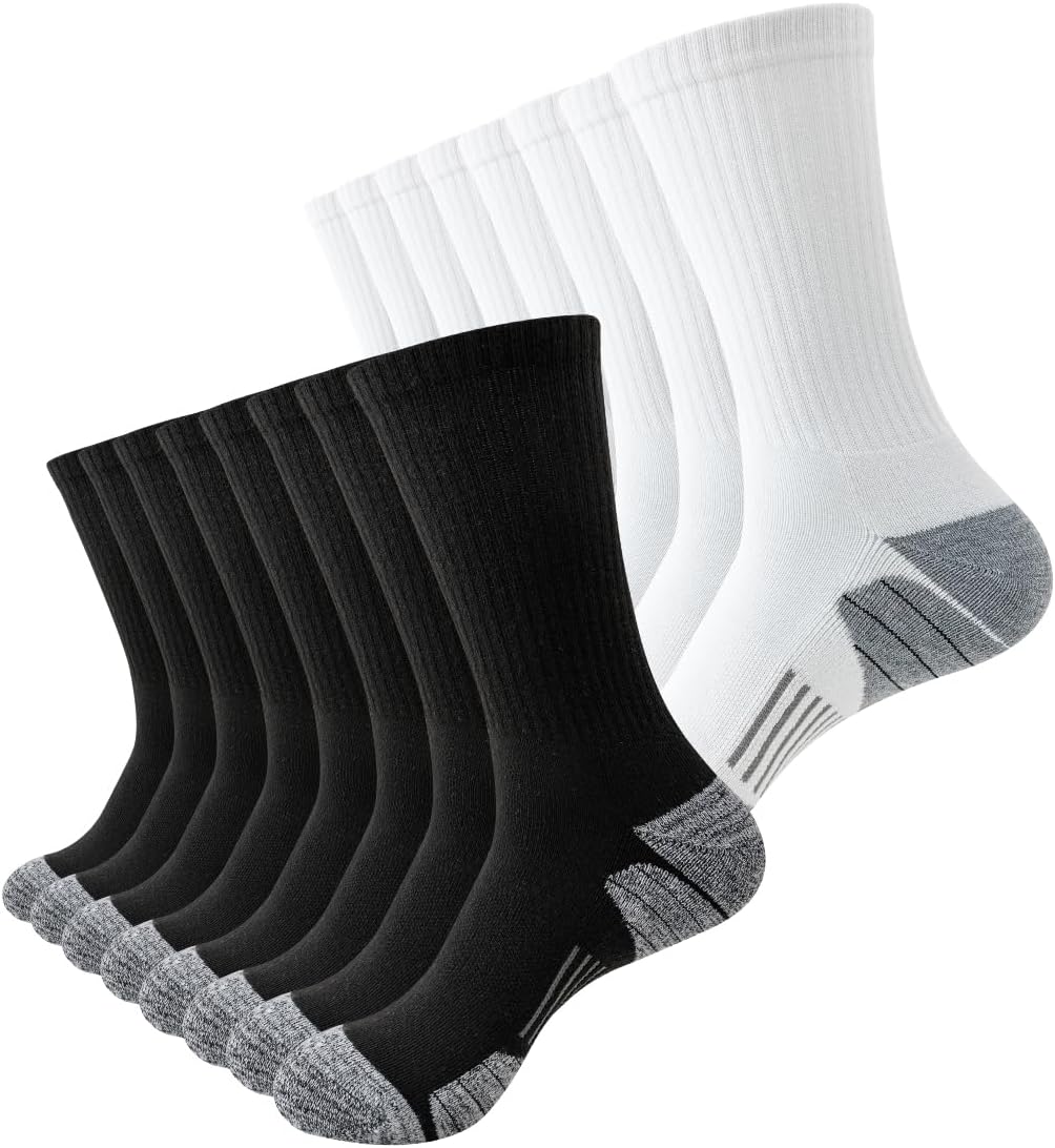 JOYNÉE 8 Pairs Mens Athletic Crew Socks Cushion Running Work Breathable Outdoor Socks for Men