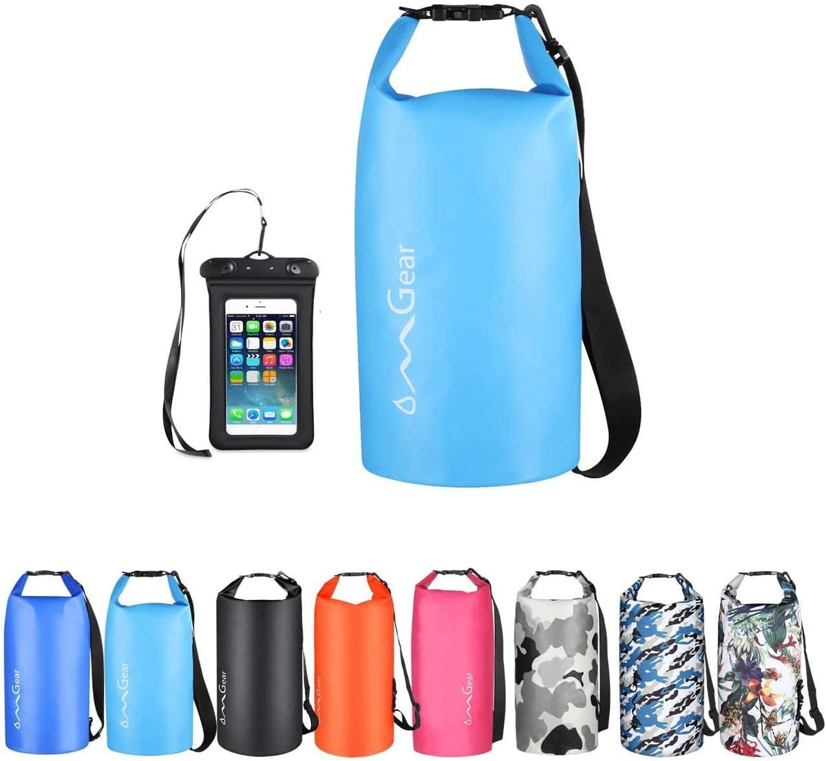 OMGear Waterproof Dry Bag Backpack Phone Pouch 40L/30L/20L/10L/5L Floating Dry Sack for Kayaking Boating Outdoors Activities