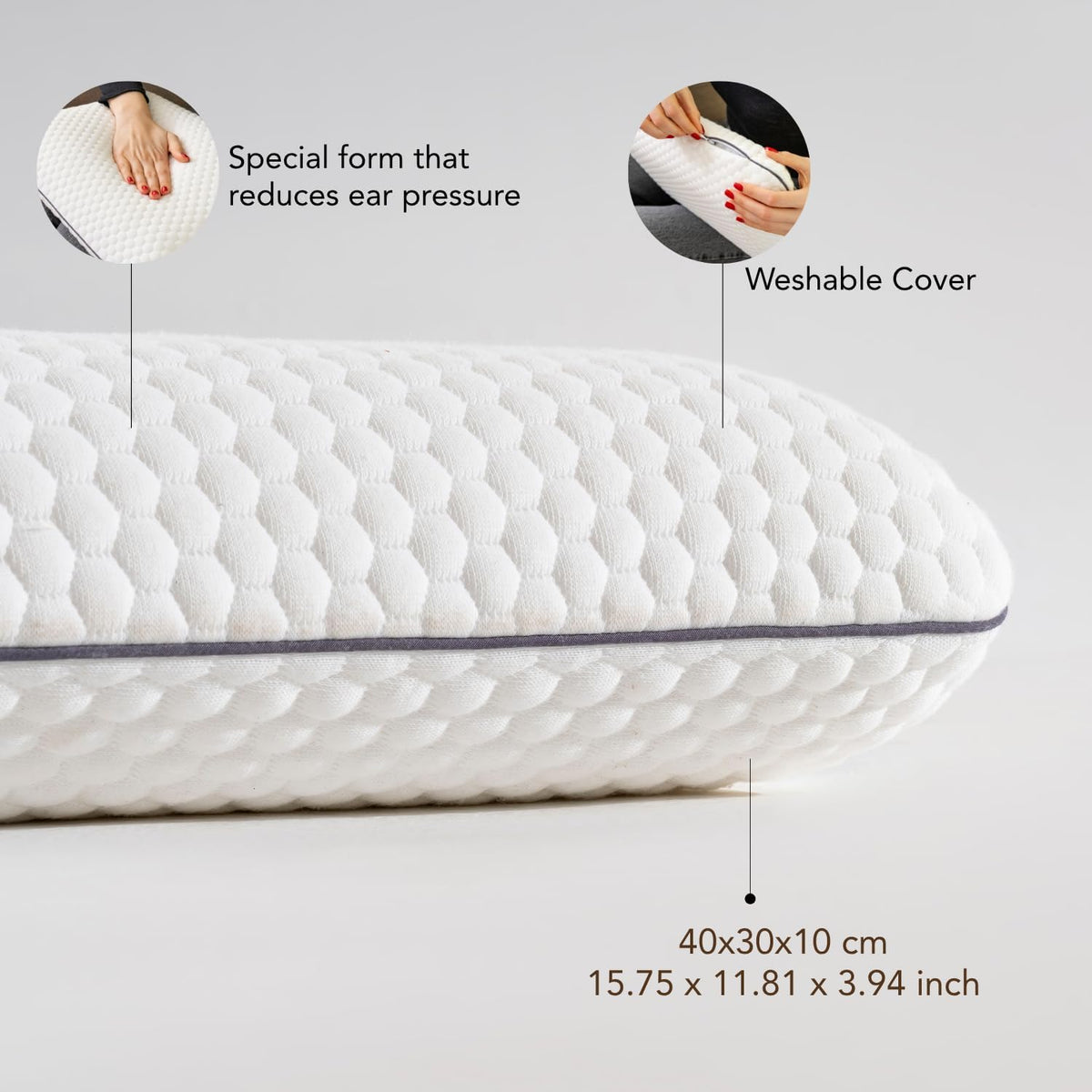 Travel Memory Foam Pillow for Sleeping, Comfortable Camping Pillow, 15.75x11.81x3.94 inches, Easy to Carry Portable Bag, Soft, Breathable, Washable Pillowcase