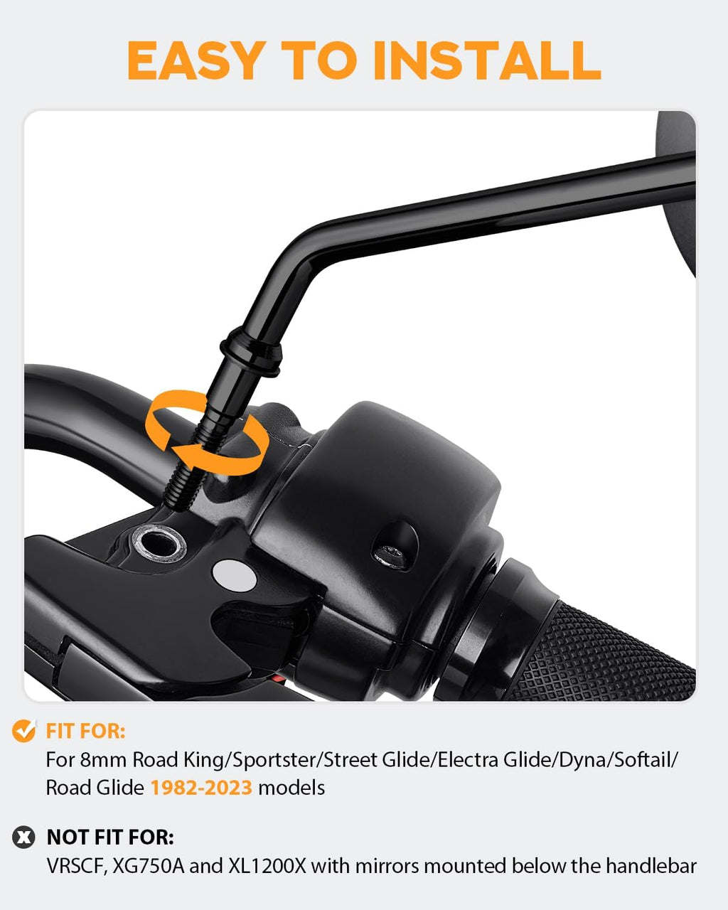 PBYMT M8 Rear View Side Mirrors Black motorcycle mirrors 360 Degree Adjustment rearview mirror Compatible with Harley Sportster Touring Dyna Softail Road King Street Glide 1982-2023