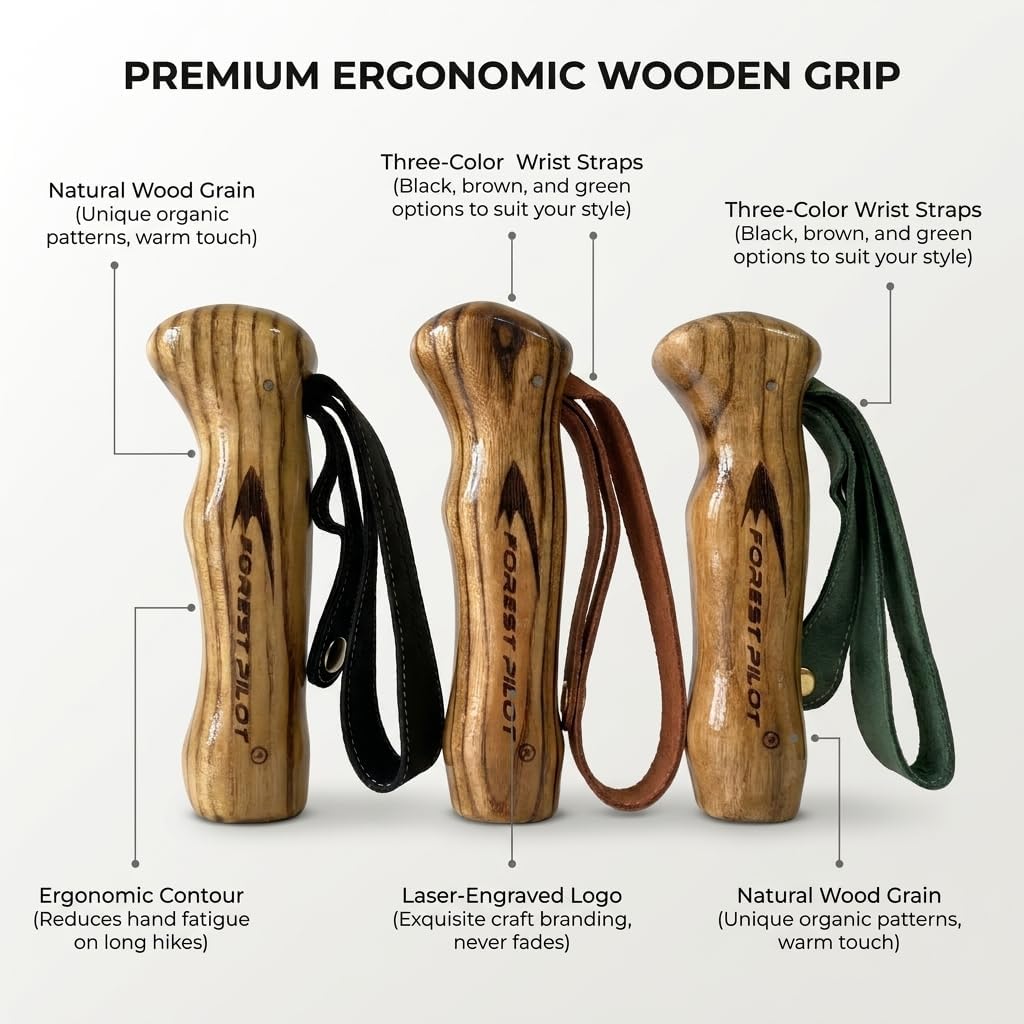 FOREST PILOT 1pc Sassafras Wood Adjustable Walking Stick | Sassafras Wood Material, 3pcs Detachable Flip Lock, All Terrain Accessories, Storage pouch